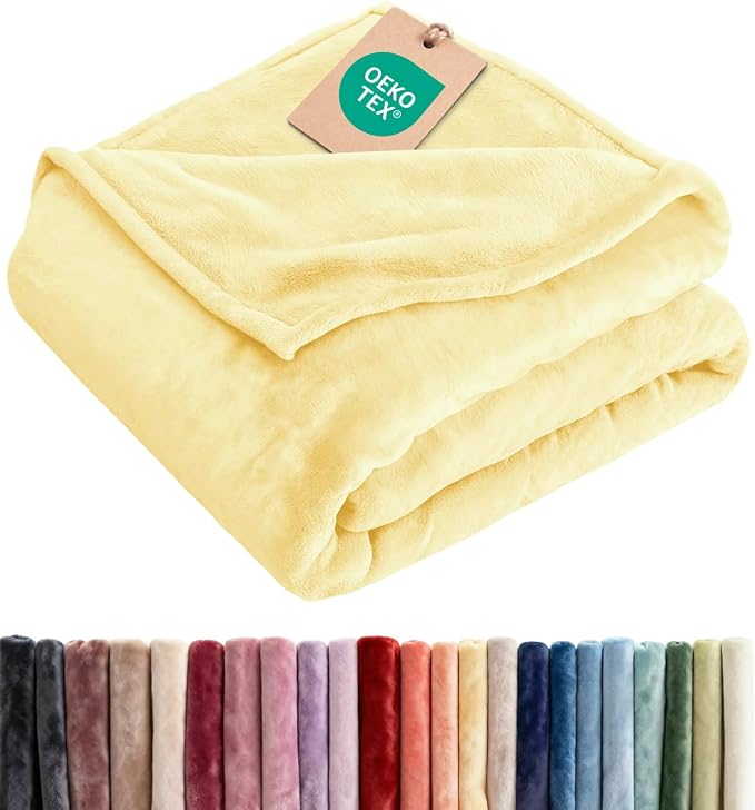 Fleece Blanket Full Size - Ultra-Soft Warm Flannel Fleece Blanket - Yellow | Soft, Warm, Outdoor Picnic Blanket for Camping, Travel, Lightweight, Cozy, Anti-Static, Home Decor Gifts for Men & Women