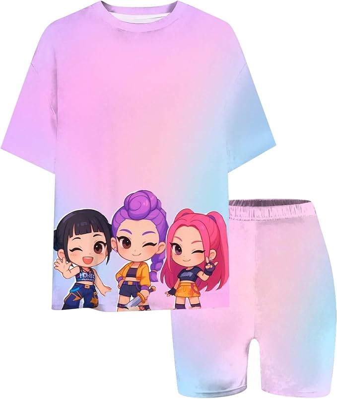 K-POP DEM0N Hunters Outfits for Girls, 2 Piece T-Shirts and Apparel Sets Birthday Gift