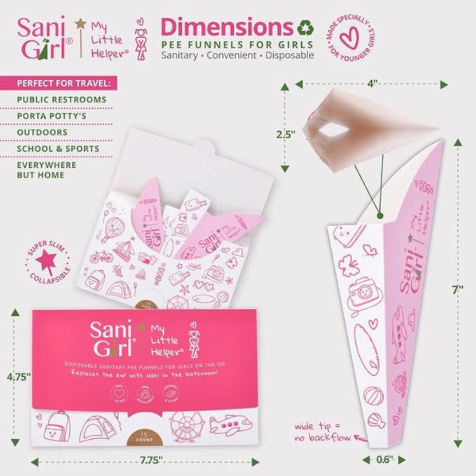 SanGirl My Little Helper Girl Pee Funnel | Disposable Pee Funnel | Pee Cup for Kids | Girl Urinal Portable | Travel Potty Aid for Girls to Stand to Pee and Stay Neat Clean On the Go (Pack of 15)