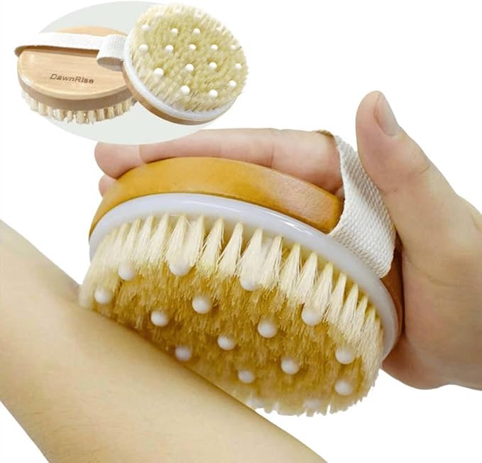 7-Piece Massage Kit – with DawnRise Therapy Massage Board - Jade Roller - Facial Tool - Wooden Bath Belt - Wooden Roller - Bath Brush & Canvas Bag for Full Body & Muscle Massage