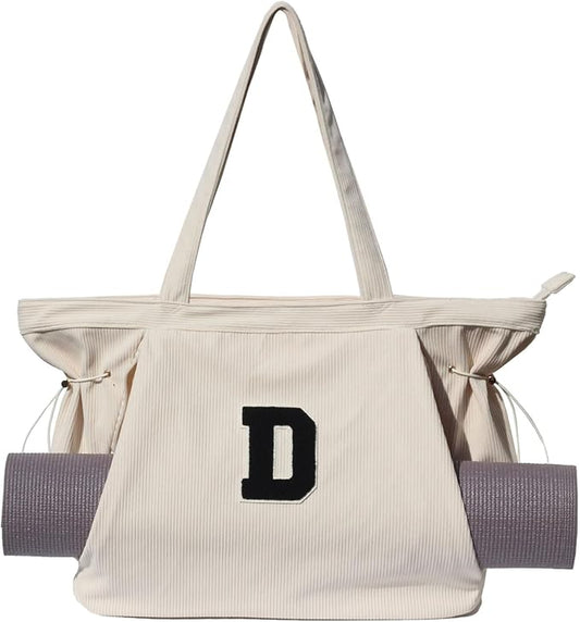 ESVAN Corduroy Yoga Tote Bag Gifts for Women Drawstring Yoga Mat Bag for Office Workout Travel Carryall Pilates Gym
