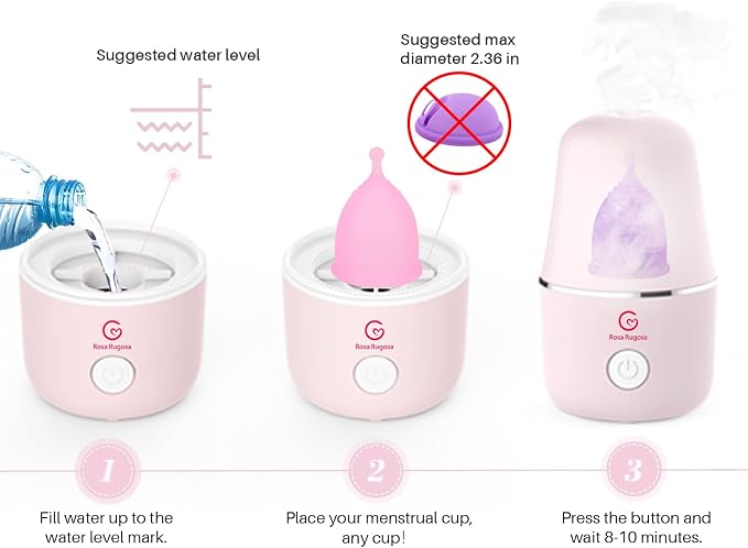 ROSA RUGOSA Menstrual Cup Steamer, Portable Menstrual Cup Wash Kit, Comes with Two Reusable Period Cup, High Temperature, Great Partner for Women Travel (Light Pink)