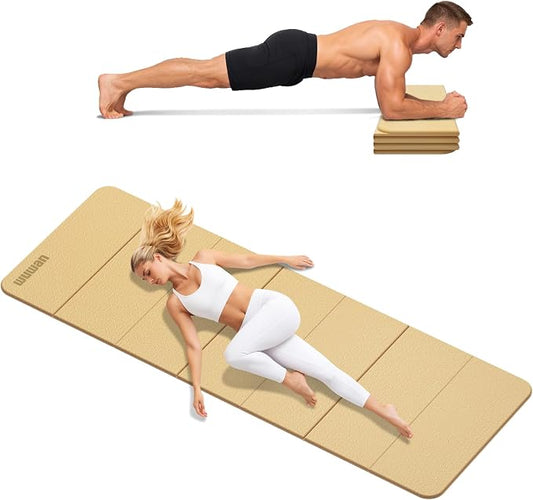 Folding Yoga Mat Extra Thick 0.4 Inch, Foldable Yoga Mat 75 x 26 Inches, TPE Exercise Mat, 7-Panel Non Slip Cushioned Fitness Mat for Yoga, Pilates, Stretching, Home Workout