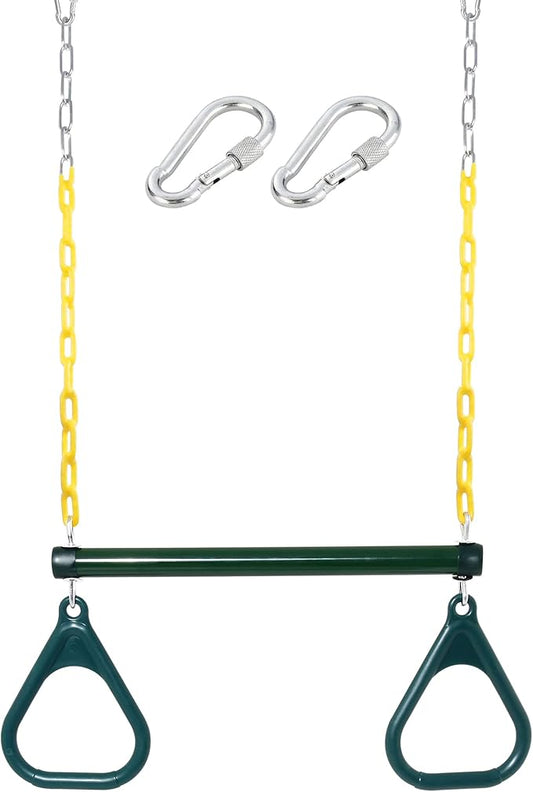 Take Me Away 18'' Trapeze Swing Bar Rings 48'' Heavy Duty Plastic Coated Chains Swing Set Accessories