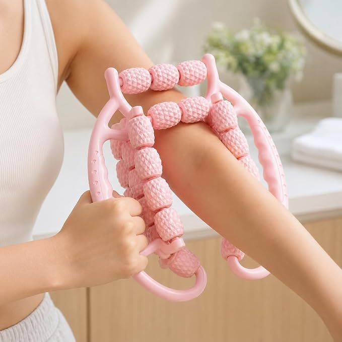 29-Wheel Leg Roller Massager, Manual Muscle Roller Tool for Calves, Thighs and Arms, Pink