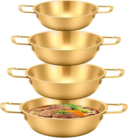 4-piece Korean Ramen Pot Set - Stainless Steel Noodle Cooking Pots With Handles For Home & Outdoor Use, Ideal For Soup, Stews & More (7.7-10 Diameter)