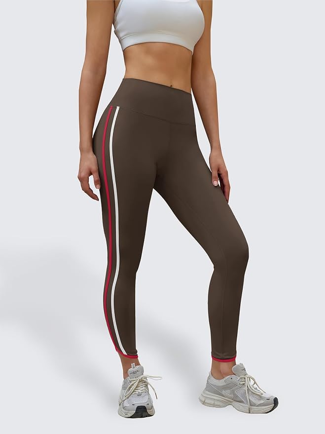 Aoysky Womens Buttery Soft Workout Leggings 25" Side Stripes High Waisted Full Length Yoga Leggings