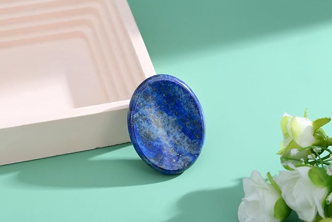 Thumb Worry Stone Lapis Lazuli Stone Crystal Natural Healing Crystals Oval Tiny Stress Relief Gifts Small Trinkets Fidget Palm Meditation Accessories Anxiety Relief Items for Women Men