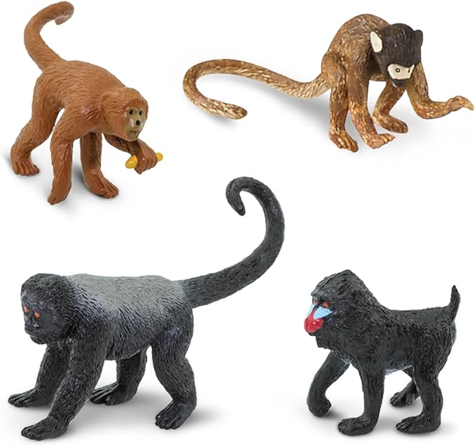 Safari Ltd. Apes & Monkeys TOOB - 12 Figurines: Baboon, Orangutan, Tamarin, Lemur, Gorilla, Mandrill, Chimp, Squirrel, Spider, & Woolly Monkeys - Educational Toy Figures For Boys, Girls & Kids Ages 3+