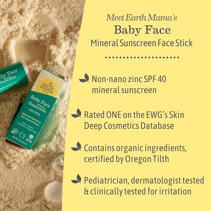 Earth Mama Baby Mineral Sunscreen Lotion & Face Sunscreen Stick Set SPF 40 - Non-Nano Zinc - Broad Spectrum for Babies, Kids & Family - Water Resistant Sun Protection
