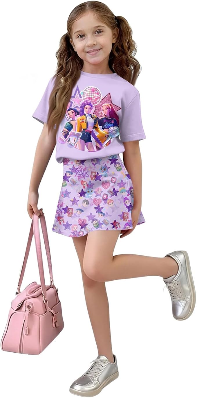 HTHLVMD K Pop Short Sleeve T-Shirt and Skirts Outfits Set for Girls Hunters Rumi Mira Zoey Graphic Tees De-Mon Costume