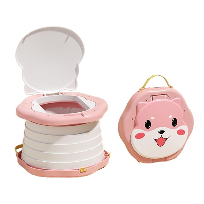 Portable Foldable Travel Potty Seat for Toddler, Training Toilet Seat Emergency Toilet for Car, Children Toilet with Splash Guard for Toddler Travel, Camping, Indoor and Outdoor Use Pink