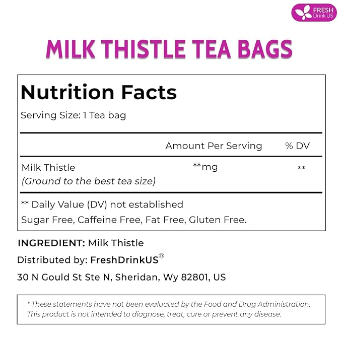 Premium 135 Milk Thistle Tea Bags, 100% Natural & Pure from Milk Thistle Seeds. Made with Natural Material Tea Bags. No Sugar, No Caffeine, No Gluten, Vegan, Promote Cleansing & Wellness - With Antioxidants & Minerals