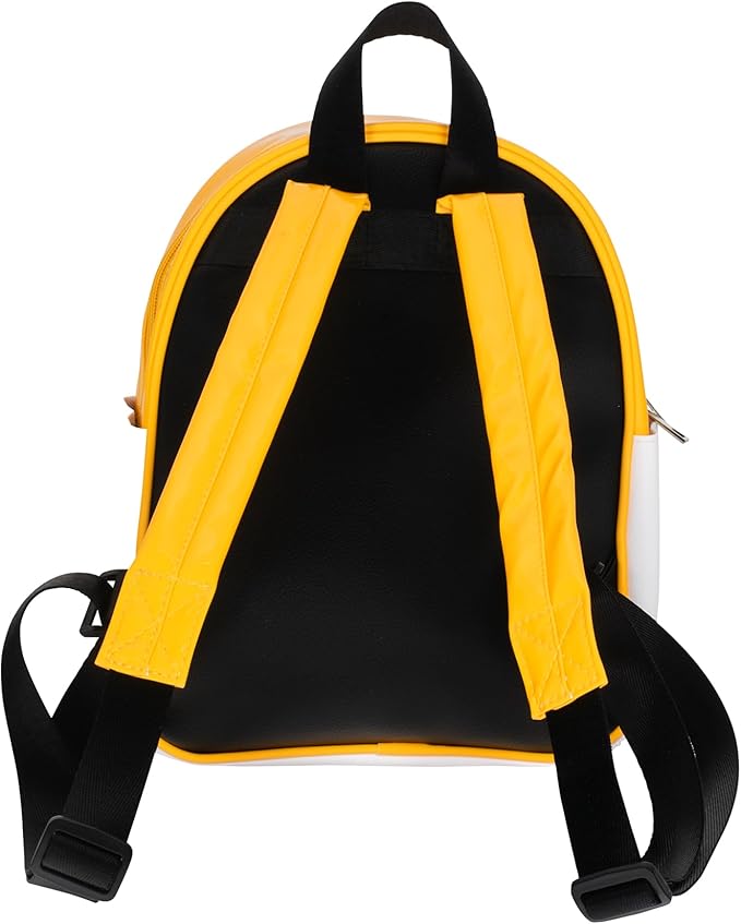 AI ACCESSORY INNOVATIONS Gudetama Big Face Mini Cosplay PU Backpack Purse, Sanrio Shoulder Bag with Epoxy Filled Metal Gudetama Charm, 10.5 Inch, Faux Leather
