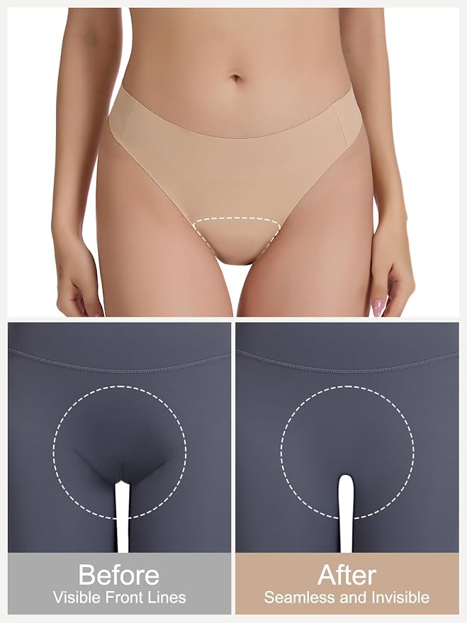 Seamless Camel Toe Thongs for Women Invisible Cameltoe Thong Panty Liners No Show Workout G-Strings Underwear