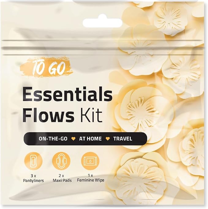 Feminine Care Travel Pack, 3 Pantiliners, 2 Maxi Pads, 1 Wipe, Light Daily Period Protection (Orange) (1)