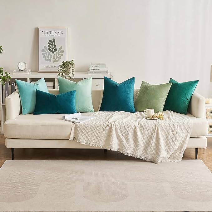 MIULEE Velvet Throw Pillow Covers 18x18 Inch Pack of 2 Teal | Soft Solid Decorative Pillow Covers, Modern Luxury Home Decor, for Couch Chair Sofa Bedroom Livingroom