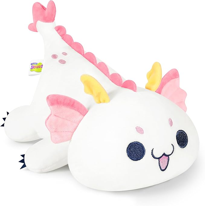 Onsoyours Chubby Dragon Stuffed Animal Adorable Plushies Soft Huggable Plush Pillow Kawaii Cute White Dragon Plushie Toy for Kids (White Dragon, 10")
