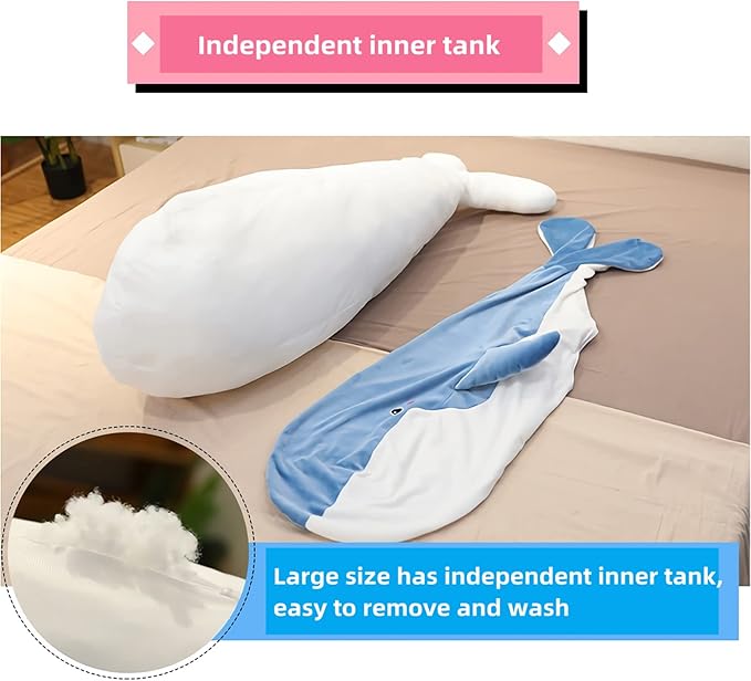 Blue Whale Stuffed Animal Plush - Giant 59'' Soft Whale Body Pillow with Removable Washable Cover, Cute Stuffed Whale Toy, Plush Whale Throw Pillow Gift for Kids, Girls, and Boys