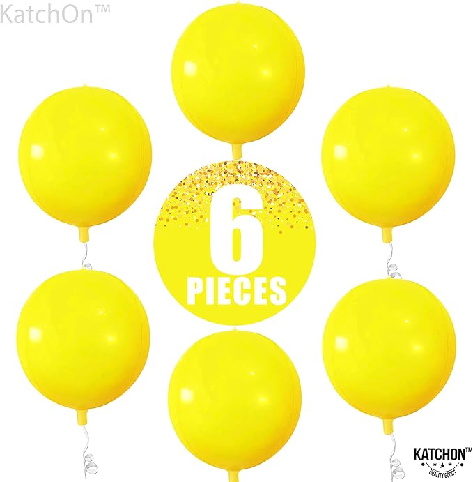 KatchOn, Huge Yellow Mylar Balloons - 22 Inch, Pack of 6 | Yellow Foil Balloons, Yellow Party Decorations | Large Balloons for Sunflower Birthday Party Decorations | Round Mylar Balloons