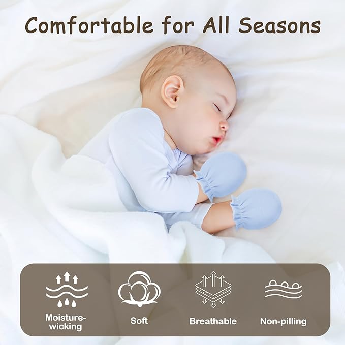 8 Pairs Baby Mittens No Scratch, Skin-friendly Cotton Newborn Infant Gloves, Baby Girl Boy Must Haves Essentials 0-6 Months
