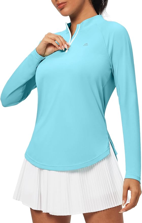 Heathyoga Long Sleeve Workout Tops for Women Golf Shirt UPF 50+ Swim Shirts for Woman UV Sun Protection Quarter Zip Pullover