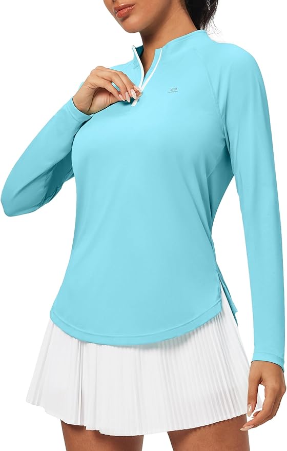 Heathyoga Long Sleeve Workout Tops for Women Golf Shirt UPF 50+ Swim Shirts for Woman UV Sun Protection Quarter Zip Pullover