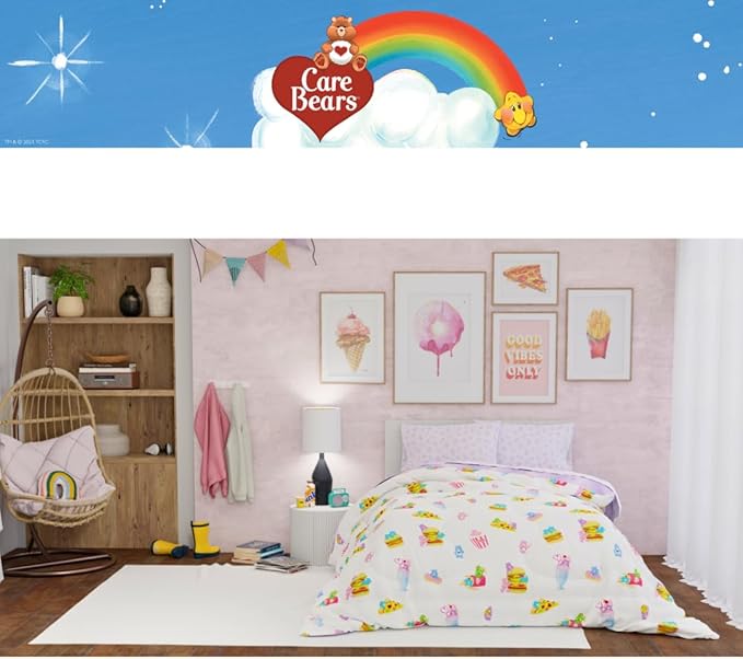Care Bears Food Snacks 7 Piece Super Soft Cozy Reversible Comforter and Sheet Set with Sham, Full, (Officially Licensed Product) By Franco Collectibles