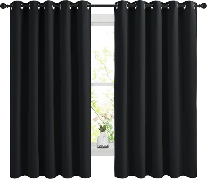 NICETOWN Blackout Curtains Panels for Bedroom, 2 Panels, 66 x 60 Inch, Black, 3 Pass Microfiber Noise Reducing Thermal Insulated Solid Ring Top Blackout Window Drapes