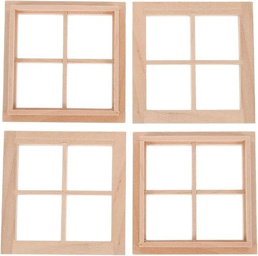 DOITOOL 4PCS Dollhouse Windows 1: 12 Scale Miniature Dollhouse Furniture Window Frame Tiny Wooden Window Models Miniature Window Frames for Dollhouse Decoration