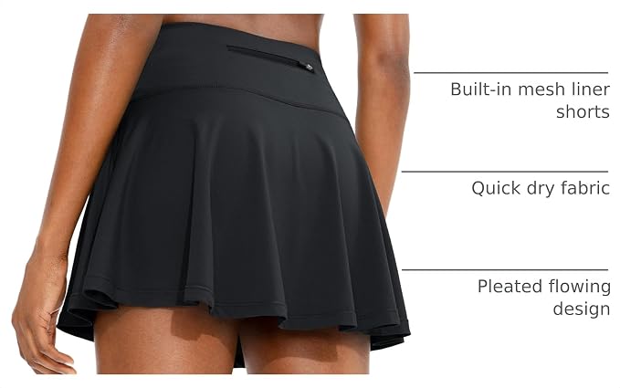Pleated Tennis Skirt with 4 Pockets | 14", 3.5" High Waisted, Soft, Lightweight, Mesh Built-in Shorts, Dressy, Casual, Athletic, Golf, Skort for Women