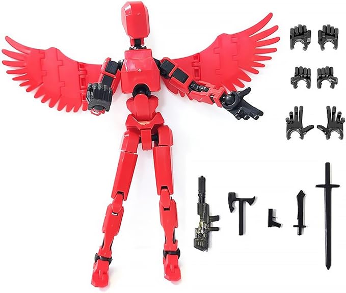 4PCS Action Figures Set 13 Luck 13 Action Figure Multi-Jointed Movable Toy for Kids (Wing-red)