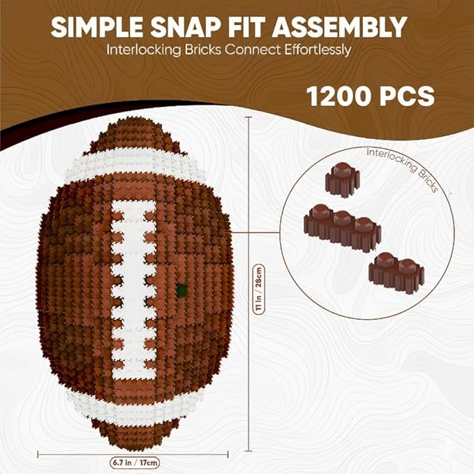 Football 3D Building Block Set - Educational Toy - Perfect for Ages 14 15 16 Years and Above - 11 x 6.7 in - Challenging, Creative Fun and Skill-Building - 3D Instruction (1200PCS)