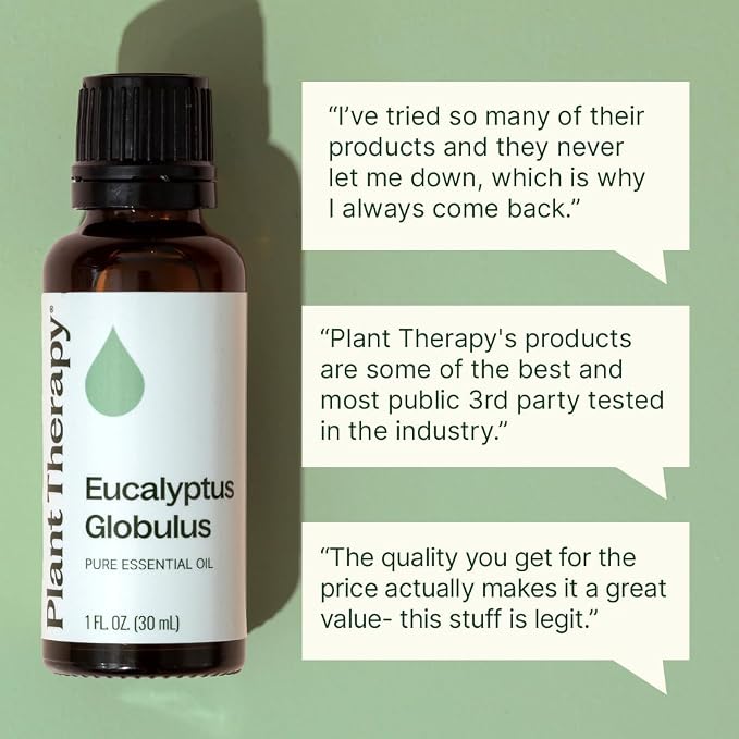 Plant Therapy Eucalyptus Globulus Essential Oil, 30 mL (1 oz), for Diffuser, Skin, Hair, Aromatherapy DIYs, and Clear Breathing, 100% Pure and Undiluted Essential Oil