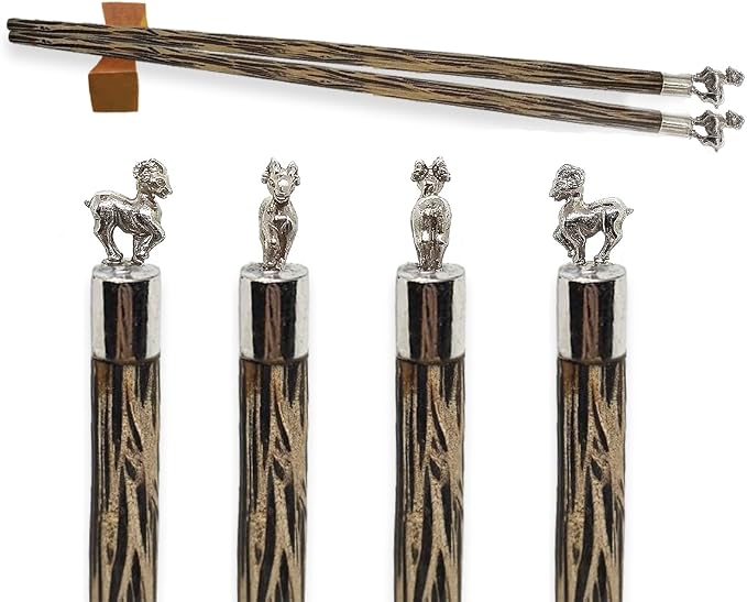 Wooden Chopsticks 9⅞" Long Coconut Palm Wood Chopstick With Metal Goat Top Eating Utensils Oriental Cutlery Asian Tableware Decorative Dinnerware to Serve Chinese Japanese Korean Food
