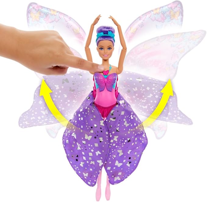 Barbie Dance and Flutter Doll with 2-in-1 Transformation from Dancer to Butterfly with Opening Wings, Purple Hair, Headpiece & Removable Tutu