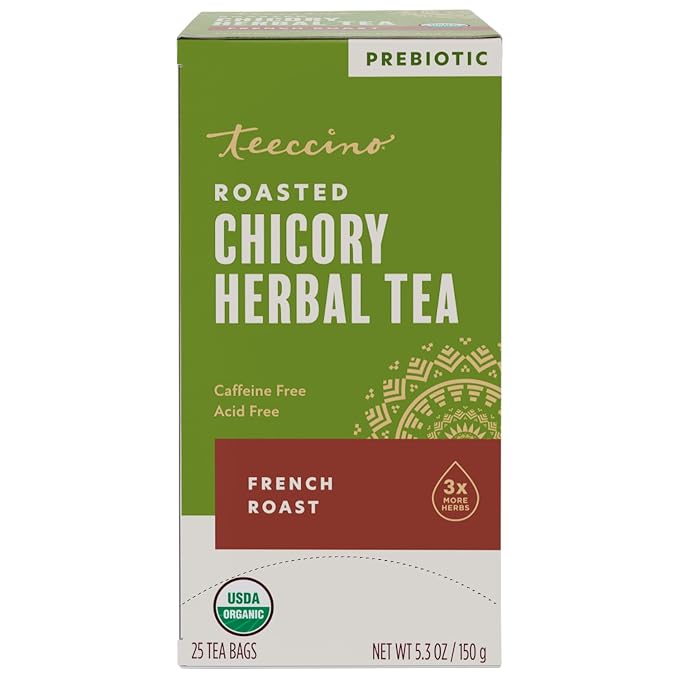 Teeccino French Roast Herbal Tea - Rich & Roasted Herbal Tea That’s Caffeine Free & Prebiotic for Natural Energy, Coffee Alternative, 25 Tea Bags