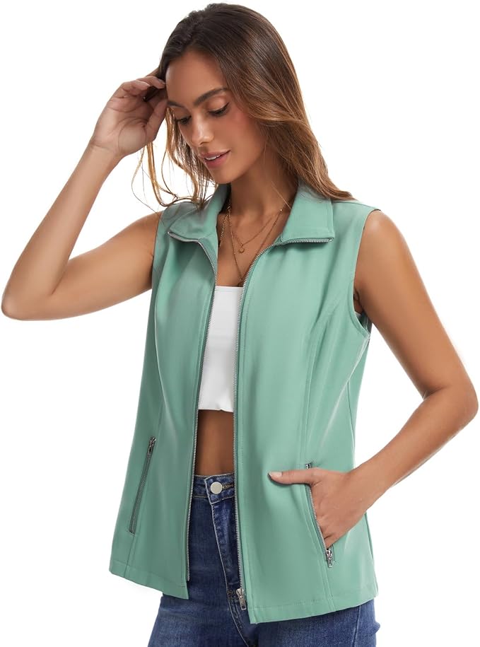 MISS MOLY Women's Lightweight Vest Casual Zip Up Utility Vest Hiking Golf Sleeveless Jackets with Pockets