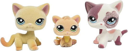 3pcs/Set Custom Flocked Pet Shop Toys Short Hair Cat Kitten Collie Great Dane Cocker Spaniel Dachshund Puppy Dog OOAK Compatible with LPS (#339 and #1691 and #2291)