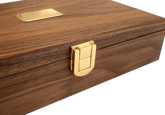 Alex Cramer Cabin Club Classic Domino Set with Black Walnut Case - Premium Quality 28 Indestructible Double-Six Dominoes (Domino Set with Personalized Brass Plate)