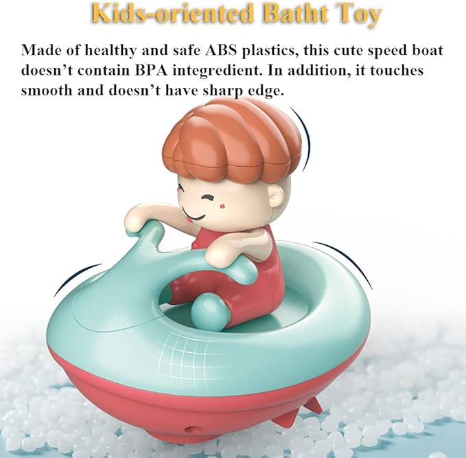 Windup Speed Boat Bath Toy, Funny Bathtub Yacht Toy Clockwork Ski Jet Ship Toy Boat Tub Toy Yacht Water Toy for Boys and Girls (Blue-red)