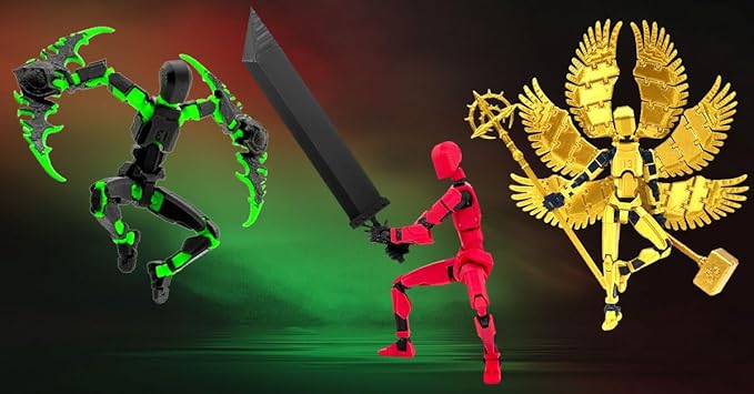 (Assembly Completed) 3D Printed T13 Titan 13 Action Figure 5.54-inch Dummy Lucky 13 Action Figure with 9 Types of Weapons and 5 Types of Hands, (Golden)