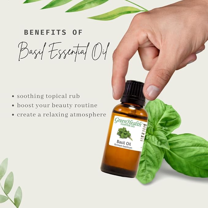 Basil Essential Oil 1 fl oz - (100% Pure & Uncut) - GreenHealth