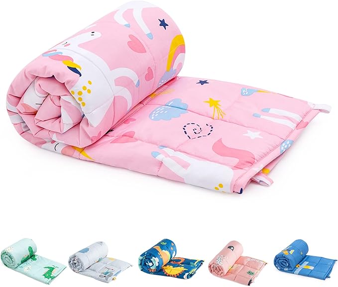 Sivio Weighted Blanket - 100% Cotton Weighted Blanket 7 lbs 41 x 60 inches, Washable Breathable Soft Heavy Blanket for Home and School Nap, Pink Unicorn