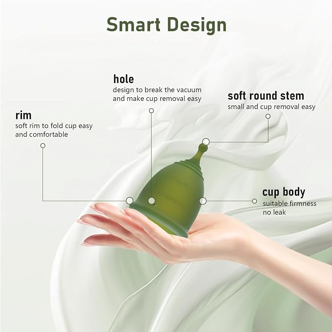 Soft Menstrual Cup - Medical Grade Silicone Reusable Period Cup - BPA Free Comfortable Flexible Menstrual Cup Heavy Flow (Green, Regular) (Regular (Pack of 1), Green)
