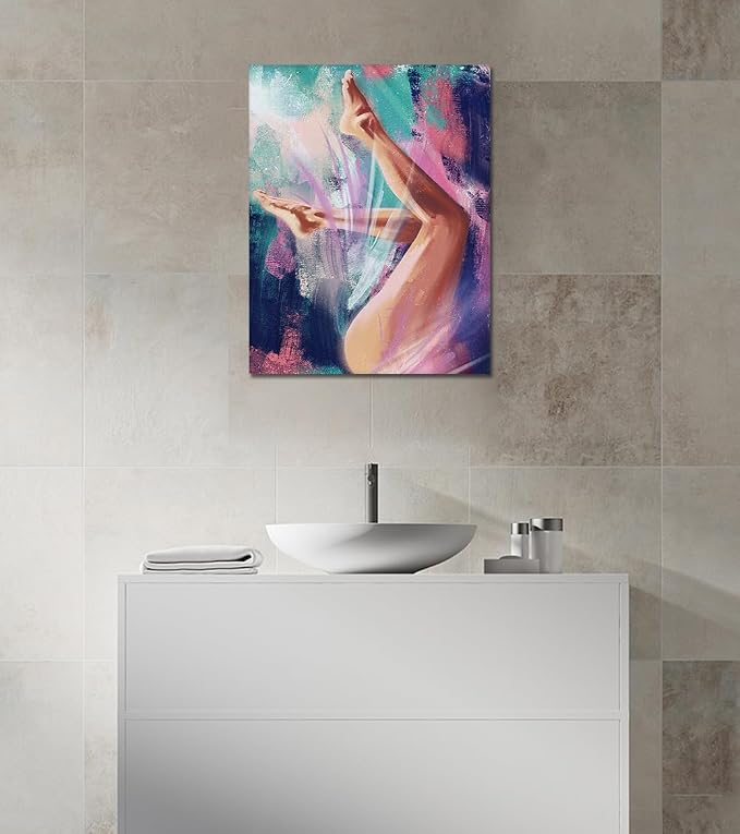 Yeesjoee Abstract Colorful Canvas Wall Art Female Dancer Legs Print Poster, Nude Woman Body Painting, Modern Dancing Ballet Artwork Home Wall Decor for Living Room Bedroom Office, 12x16in Framed