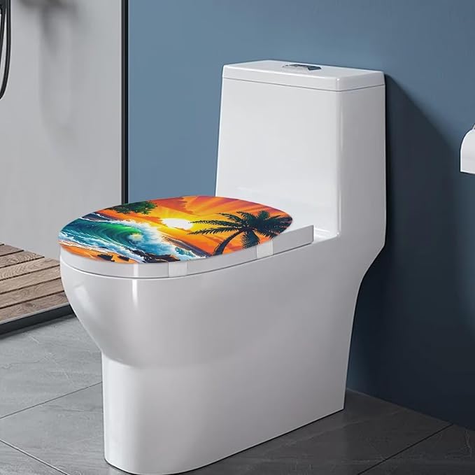 Hawaii Toilet Seat Covers with Elastic Bottom for Bathroom Hawaii Toilet Seat Cushion Cover Bathroom Dust Cover Universal for Most Toilet Bowl Lids,Easy to Clean