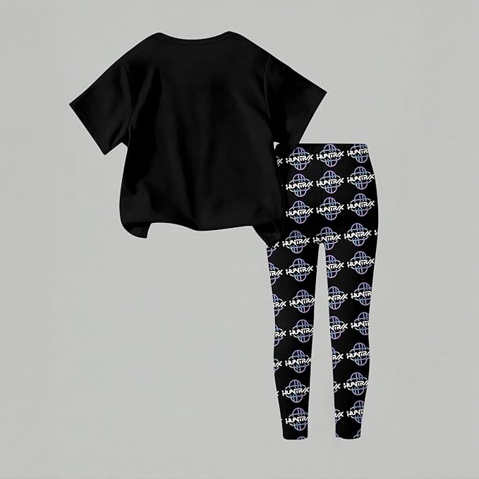 K Pop Short Sleeve T-Shirt and Pants Outfits Set for Girls Hunters Rumi Mira Zoey Graphic Tees De-Mon Kids