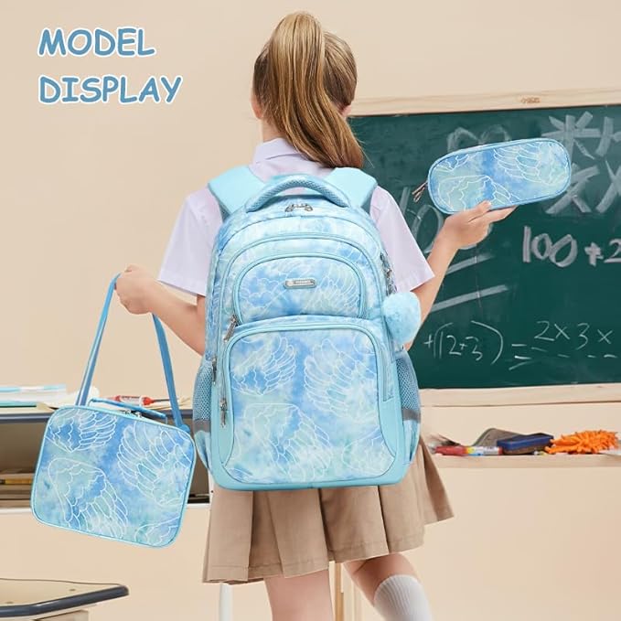 Cusangel Kids school Backpack with lunch bax for Girls,Elementary 6-12years Bookbag nylon large capacity backpack,Daypack