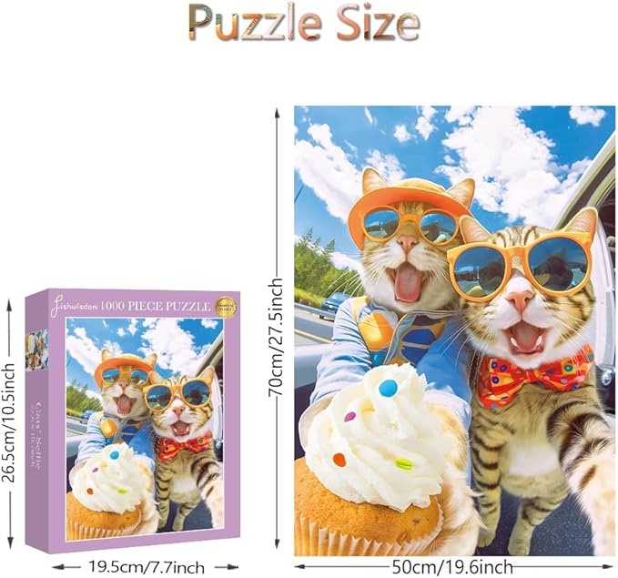 1000 Pieces Jigsaw Puzzles for Adults and Teens and Family Happy Game Time Animal Cute Funny Puzzle (Cats' Selfie)